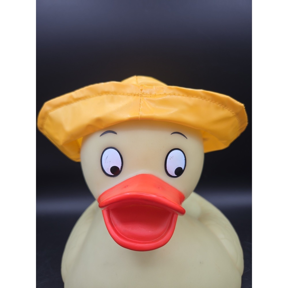 Vintage Prestige Jumbo Rubber Duckie 9" Duck with Original Yellow Rain Hat VTG - Picture 3 of 6